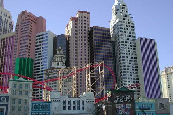  Roller coaster in front of a Las Vegas building