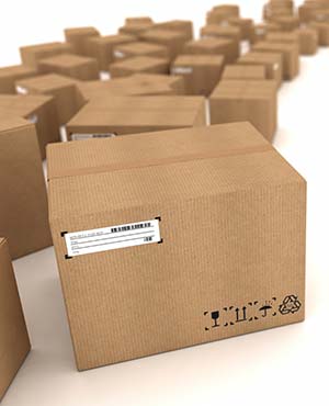 Several cardboard boxes labeled for same-day delivery in Las Vegas