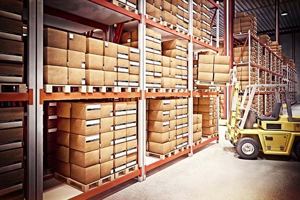 Forklift moving boxes in a Las Vegas warehouse