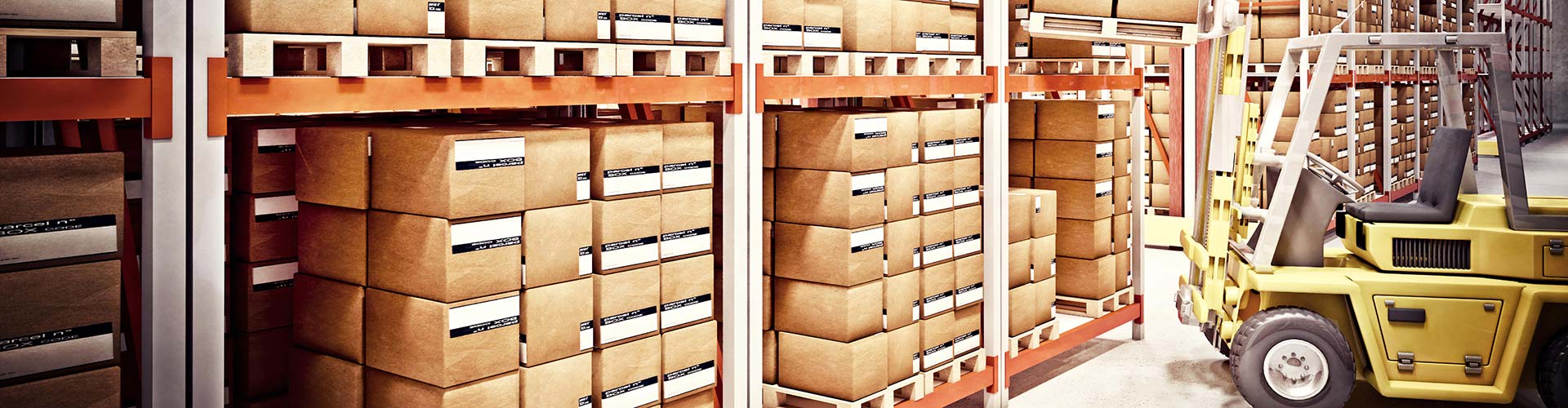 Shelf with boxes at Majestic Courier Company warehouse